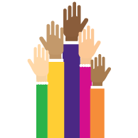 Five hands of various cultures raised