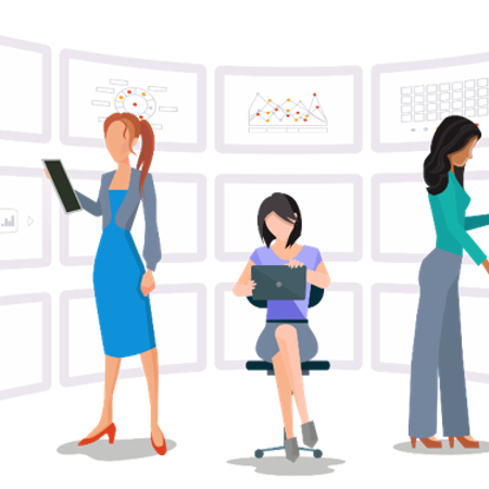 3 women holding mobile devices